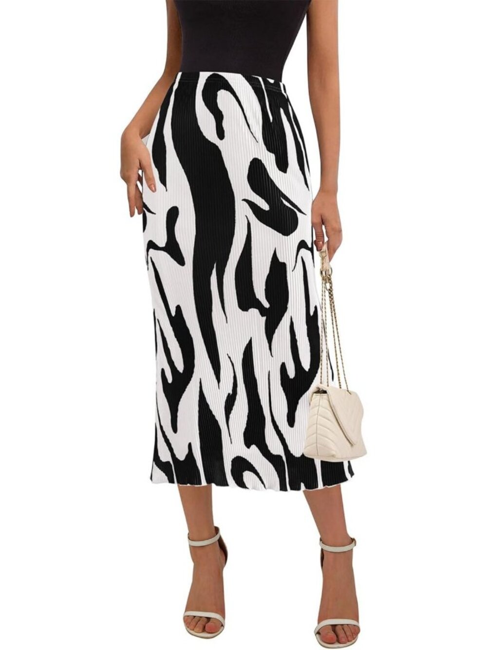 Trendy High Waist Graphic Print A-Line Pleated Midi Skirt for Women - Summer